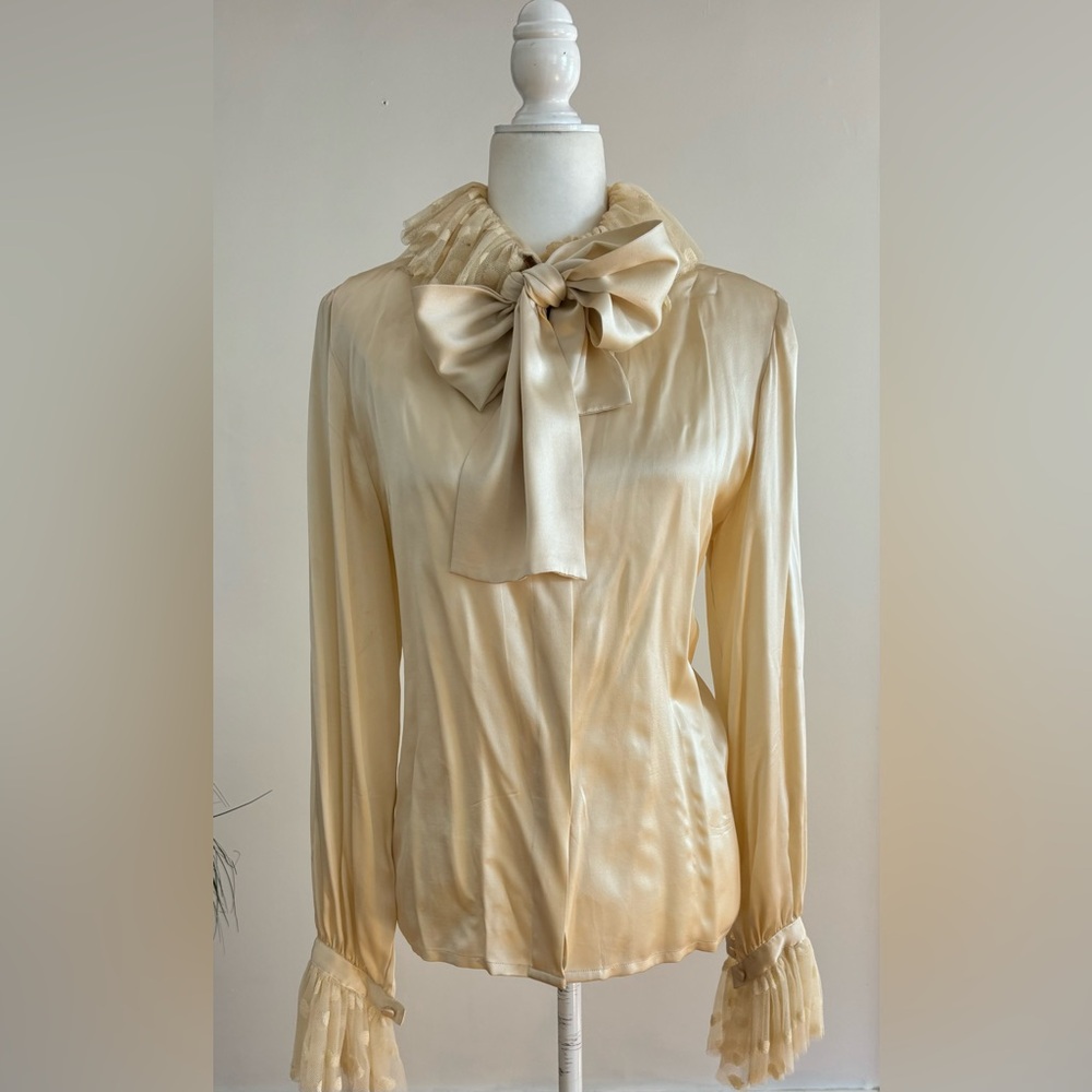 Vintage Mary Ann Restivo Silk Blouse Pierrot Collar Size 10 - Picture 10 of 16
